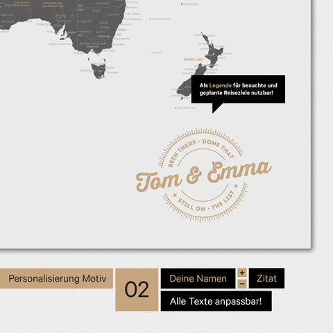 Alternatives motif pour une personnalisation avec ton nom sur une carte du monde en couleur gris clair