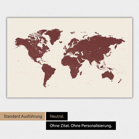 Neutrale und schlichte Ausführung einer magnetischen Weltkarte in Bordeaux Rot