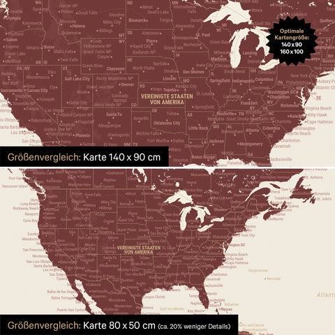 Magnetische wereldkaart TRAVEL® magnetenbord – Bordeaux Rood