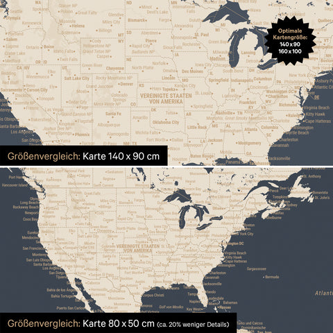 Magnetische wereldkaart TRAVEL® magnetenbord – Hale Navy (donkerblauw-goud)