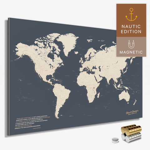 Magnetische Weltkarte in Hale Navy (Dunkelblau-Gold) als Magnetboard zum Pinnen und Markieren von Reisezielen kaufen