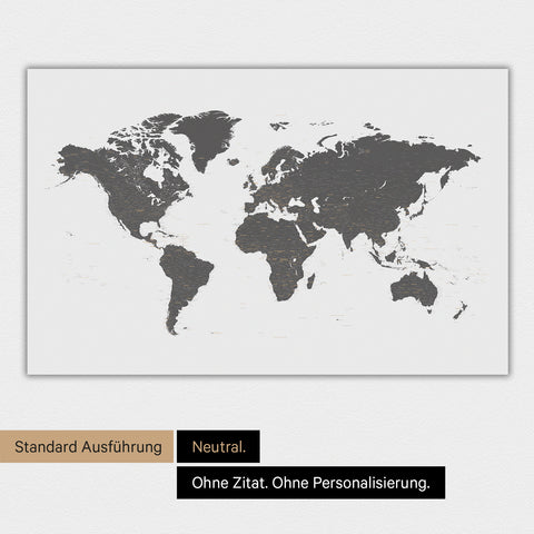 Neutrale und schlichte Ausführung einer magnetischen Weltkarte in Light Gray