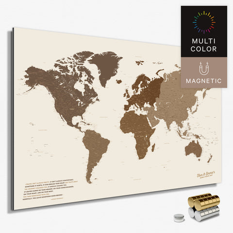 Magnetische Weltkarte in Multicolor Brown als Magnetboard zum Pinnen und Markieren von Reisezielen kaufen