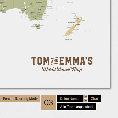 Weltkarte Magnetboard in der Farbe Multicolor Sienna mit Personalisierung als Logo im Vintage-Look