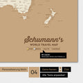 Magnetboard Weltkarte in Treasure Gold mit Personalisierung als Logo mit Familiennamen