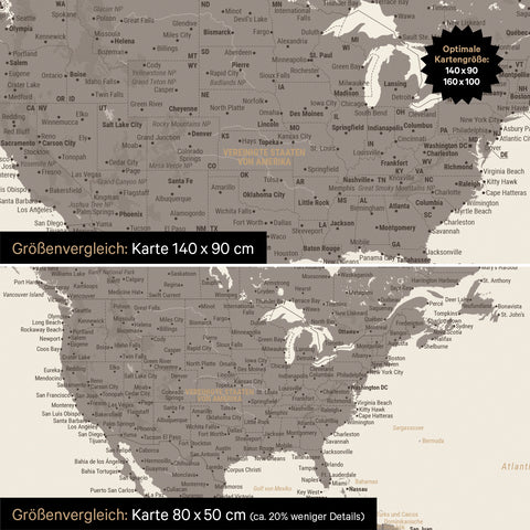 Magnetische wereldkaart TRAVEL® magnetenbord – warmgrijs (bruin-grijs)