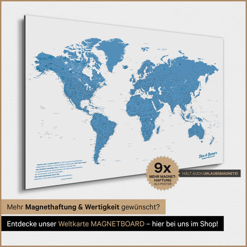 Magnetic TRAVEL® World Map Poster – Ocean Blue