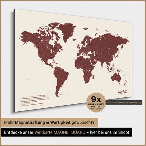 Magnetische wereldkaart TRAVEL® magnetenposter – Bordeaux Rood
