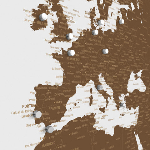 Magnetic TRAVEL® World Map Poster – Brown