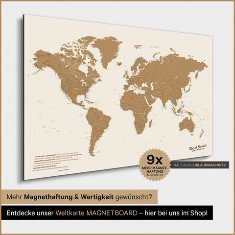 Magnetische wereldkaart TRAVEL® magnetenposter – brons