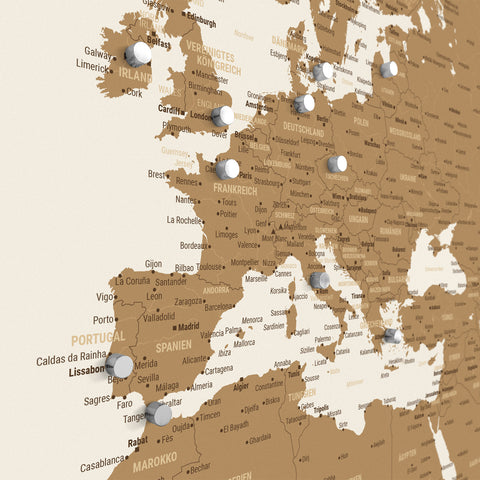 Magnetische wereldkaart TRAVEL® magnetenposter – brons