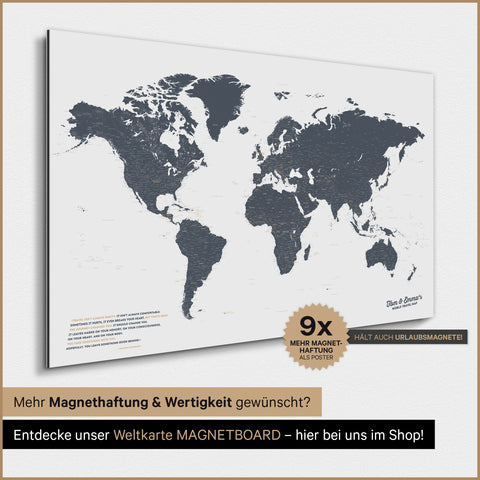 Magnetische wereldkaart TRAVEL® magnetenposter – denim blauw
