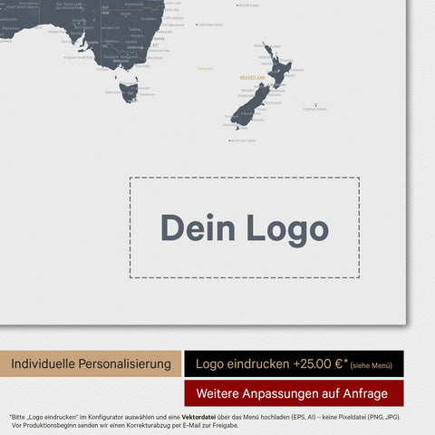 Magnetische wereldkaart TRAVEL® magnetenposter – denim blauw