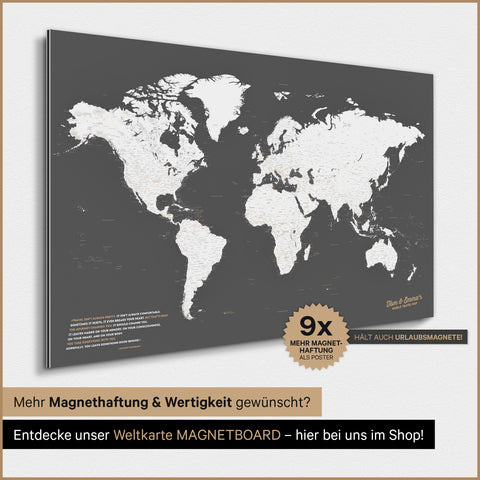Magnetische wereldkaart TRAVEL® magnetenposter – Donkergrijs (Dunkelgrau)