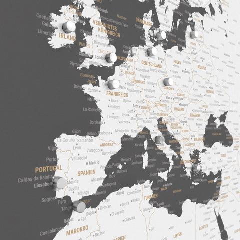 Magnetische wereldkaart TRAVEL® magnetenposter – Donkergrijs (Dunkelgrau)