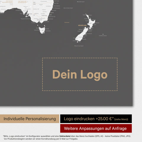 Magnetische wereldkaart TRAVEL® magnetenposter – Donkergrijs (Dunkelgrau)