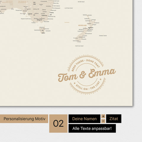 Alternatives rundes Motiv für eine Personalisierung mit deinem Namen auf einer Weltkarte als Magnet-Poster in Gold