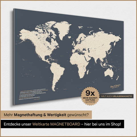 Magnetische wereldkaart TRAVEL® magnetenposter – Hale Navy (donkerblauw-goud)