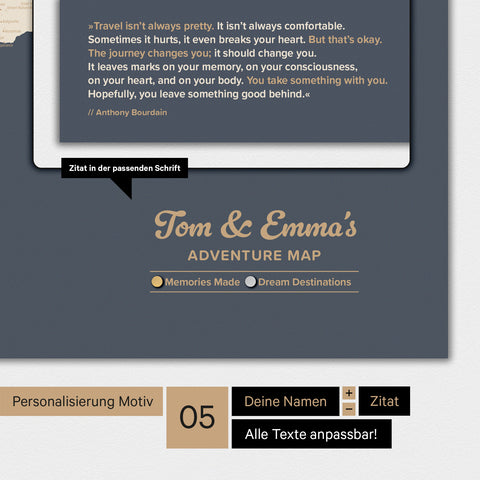 Magnetische wereldkaart TRAVEL® magnetenposter – Hale Navy (donkerblauw-goud)