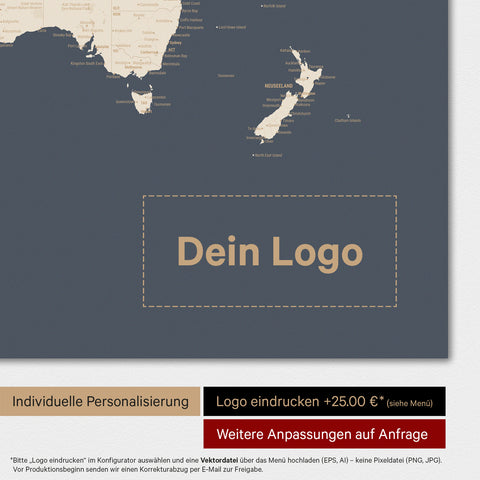 Magnetische wereldkaart TRAVEL® magnetenposter – Hale Navy (donkerblauw-goud)