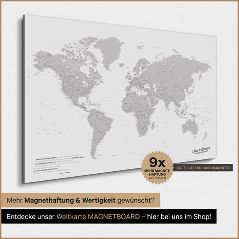 Magnetische wereldkaart TRAVEL® magnetenposter – Coolgray (lichtgrijs)