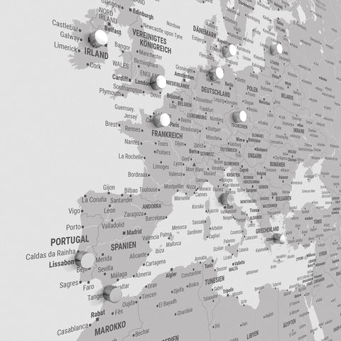 Magnetische wereldkaart TRAVEL® magnetenposter – Coolgray (lichtgrijs)