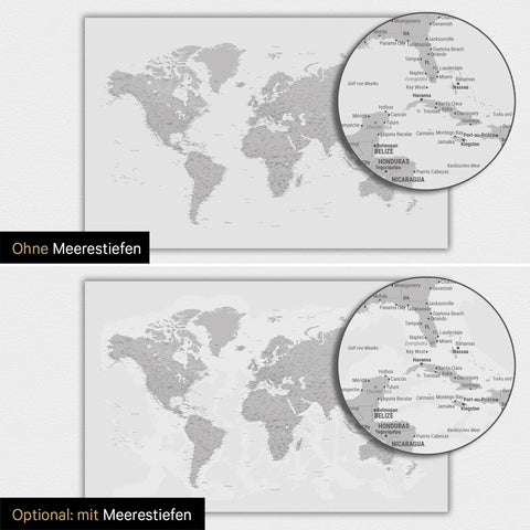 Magnetische wereldkaart TRAVEL® magnetenposter – Coolgray (lichtgrijs)
