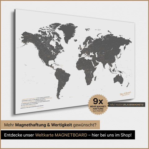 Magnetische wereldkaart TRAVEL® magnetenposter – lichtgrijs (wit-grijs)