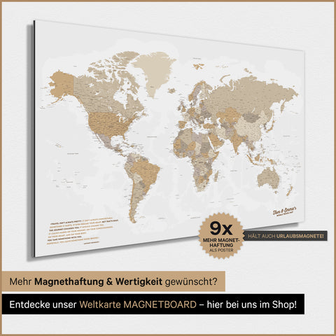 Magnetische wereldkaart TRAVEL® magnetenposter – multicolor beige