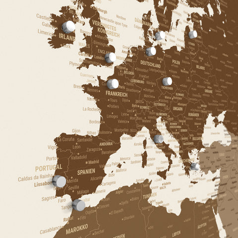 Magnetische wereldkaart TRAVEL® magnetenposter – multicolor bruin