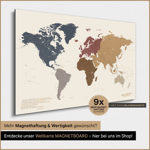 Magnetische wereldkaart TRAVEL® magnetenposter – multicolor mat