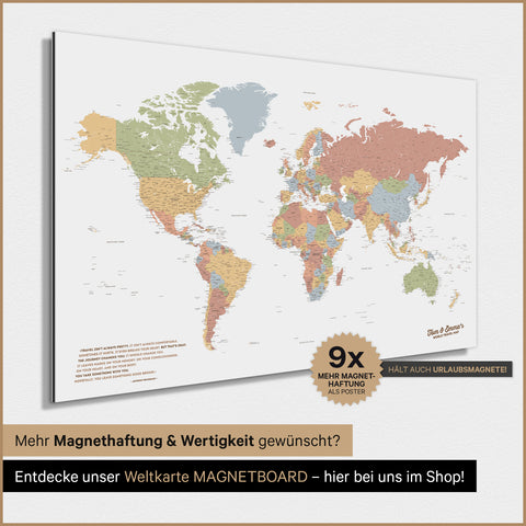 Carte du monde TRAVEL® Poster magnétique – Multicolore Sienna