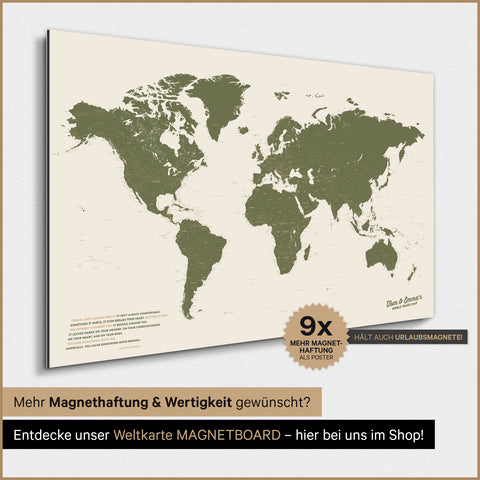 Magnetische wereldkaart TRAVEL® magnetenposter – olijfgroen