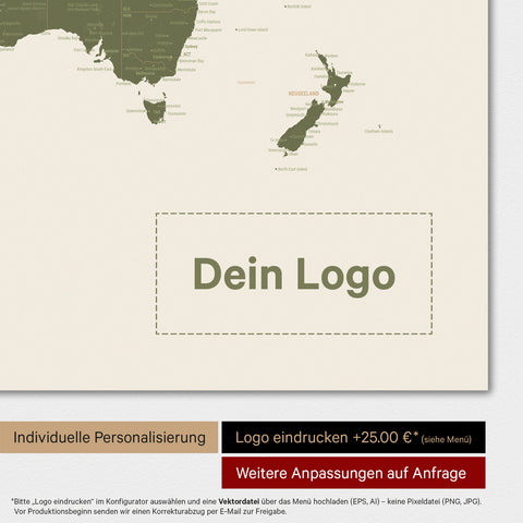 Magnetische wereldkaart TRAVEL® magnetenposter – olijfgroen