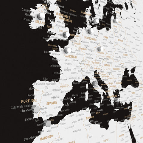 Magnetische wereldkaart TRAVEL® magnetenposter – Donker Zwart (Zwart-Wit)