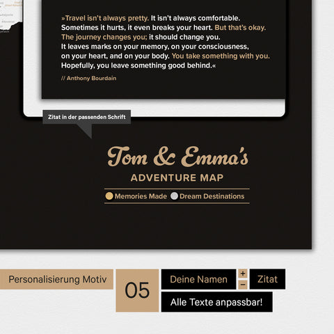 Magnetische wereldkaart TRAVEL® magnetenposter – Donker Zwart (Zwart-Wit)