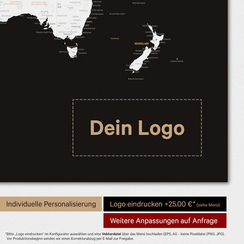 Magnetische wereldkaart TRAVEL® magnetenposter – Donker Zwart (Zwart-Wit)