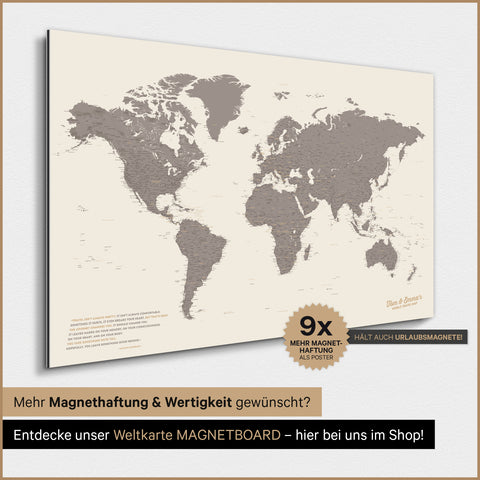 Magnetische wereldkaart TRAVEL® magnetenposter – warmgrijs (bruin-grijs)