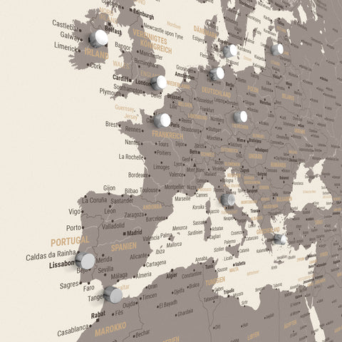 Magnetische wereldkaart TRAVEL® magnetenposter – warmgrijs (bruin-grijs)