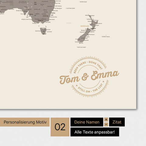 Alternatives rundes Motiv für eine Personalisierung mit deinem Namen auf einer Weltkarte als Magnet-Poster in Warmgray (Braun-Grau)