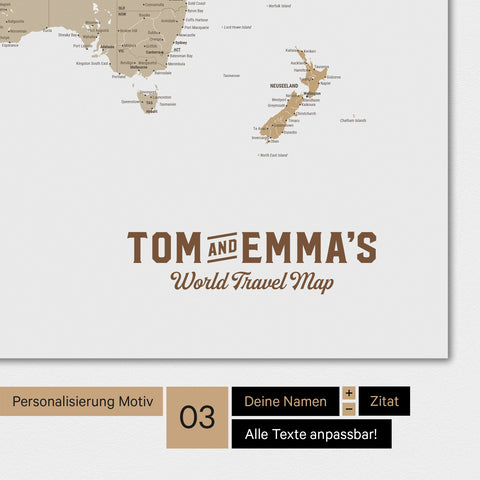Carte du monde en couleur multicolore beige avec un logo vintage comme personnalisation moderne