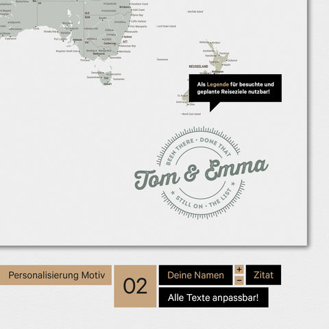 Alternatives motif pour une personnalisation avec ton nom sur une carte du monde en couleur multicolore Sauge