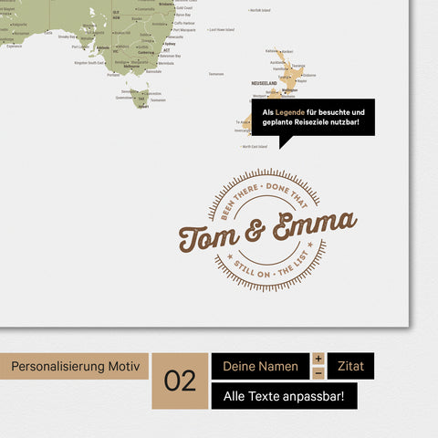 Alternatives motif pour une personnalisation avec ton nom sur une carte du monde en couleur multicolore Sienne