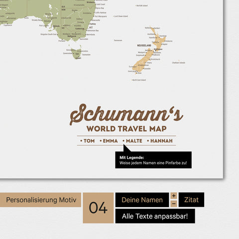Carte du monde en couleur multicolore Sienne avec personnalisation en logo familial