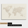 Neutrale und schlichte Ausführung einer Weltkarte als Pinn-Leinwand in Gold ohne Personalisierung