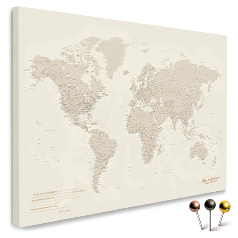 Hochwertige Weltkarte in Gold als PinnLeinwand, perfekt zum Markieren und Planen von Reisen, kaufen