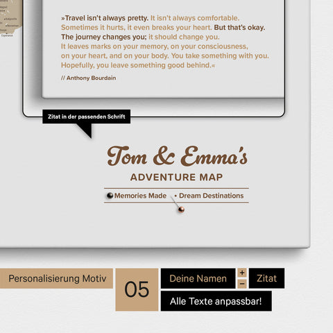 Design Wereldkaart TRAVEL® Canvas Prikbord – Multicolor Beige