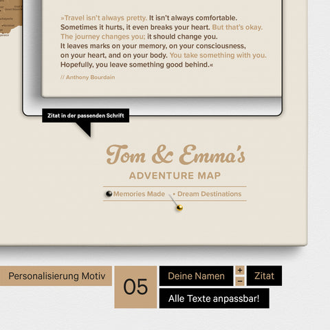 Design Wereldkaart TRAVEL® Canvas Prikbord – Multicolor Brown