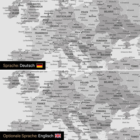 Vergleich einer Weltkarte Leinwand in Multicolor Grau in deutscher oder optional in englischer Sprache