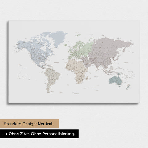 Neutrale en eenvoudige versie van een wereldkaart als Canvas Prikbord in Multicolor Light zonder personalisatie